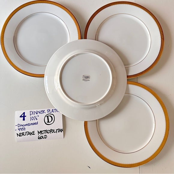 4 Noritake Dinner Plates 10" METROPOLITAN GOLD Encrusted Band China Contemporary - Picture 11 of 16